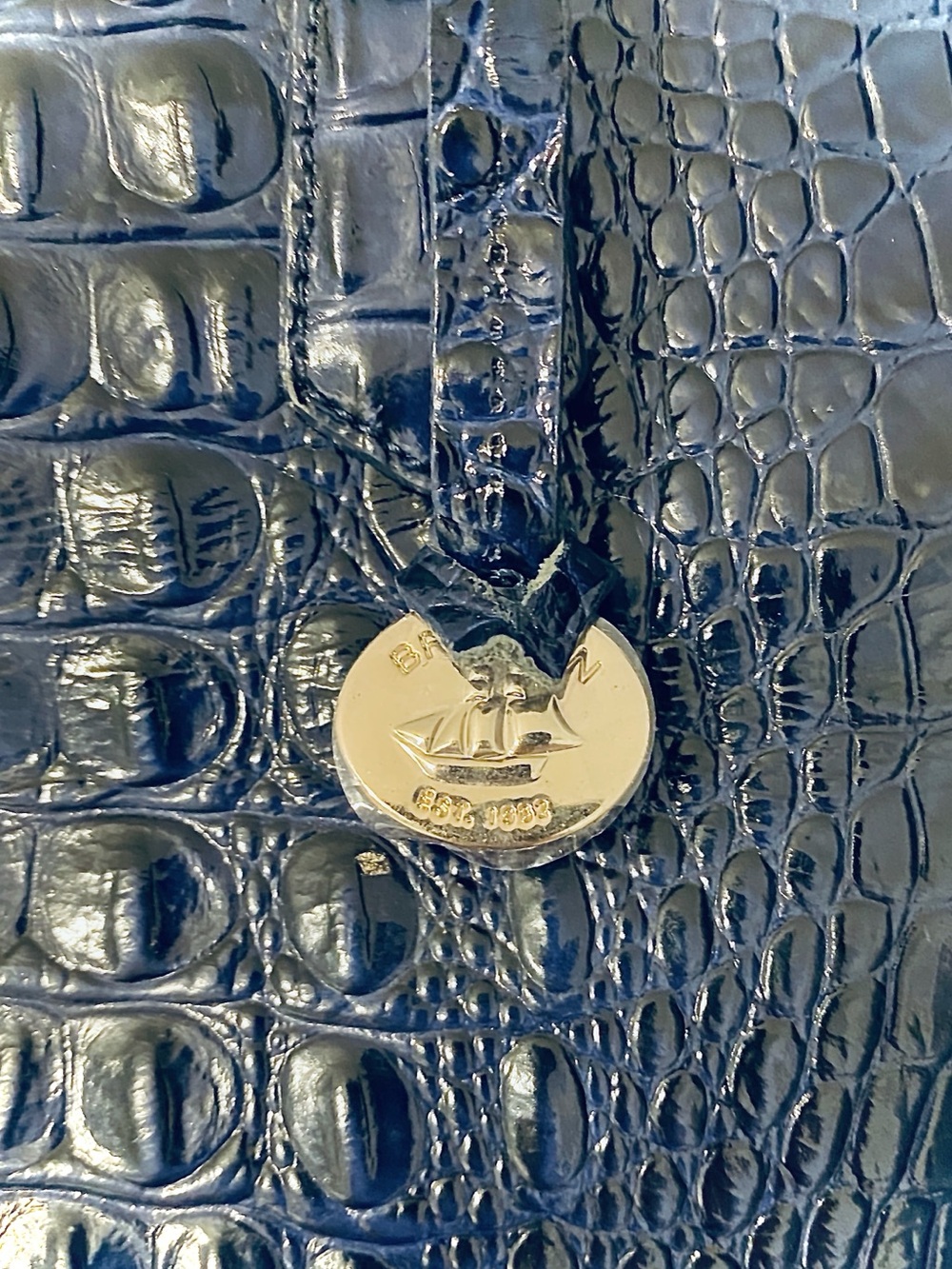 Brahmin Melbourne Navy Croc-Embossed Satchel - Picture 3 of 10